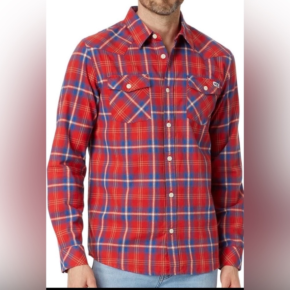 Salty Crew Red and Blue Plaid Button-Down Shirt Sz M